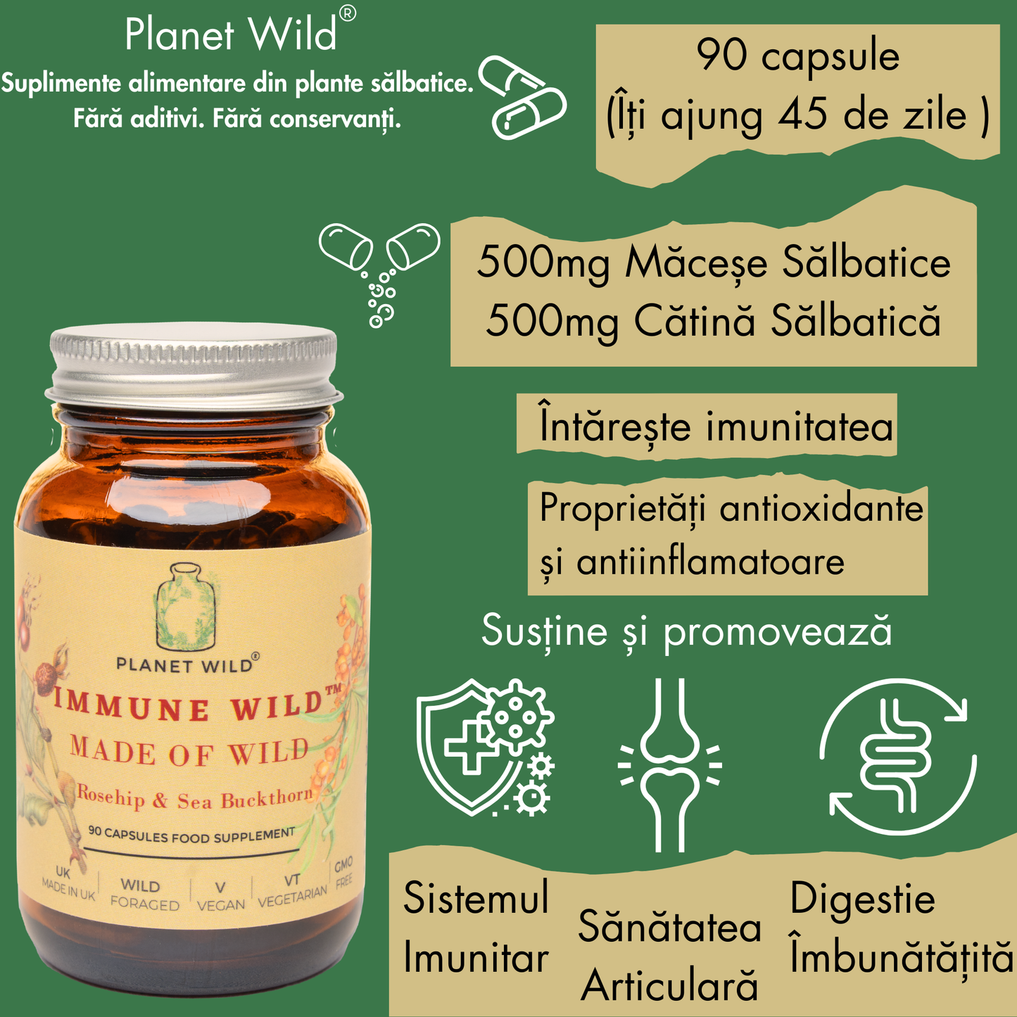 “Immune Wild™ | Formulă Sălbatică din Măceșe și Cătină pentru Imunitate, Susținere Metabolism și Menținerea Sănătății"